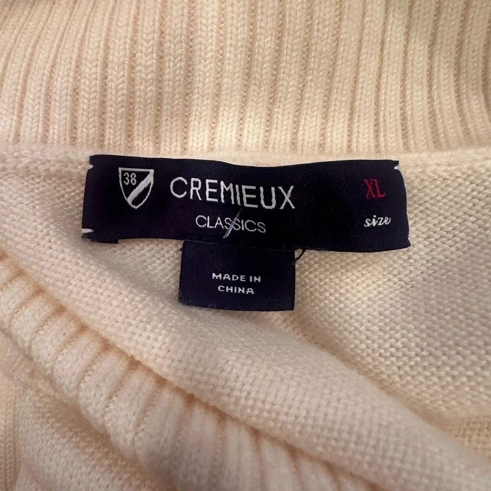 Men’s Extra Fine Merino Wool Ivory Cable Knit Sweater Holidays Gift Giving Sz XL